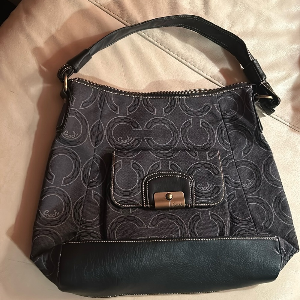 Coach Kristin Black and Grey  Op Art Sateen Hobo Bag #14753